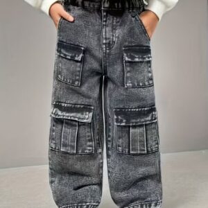 Boys' Stretch Waist Wide-Leg Casual Jeans