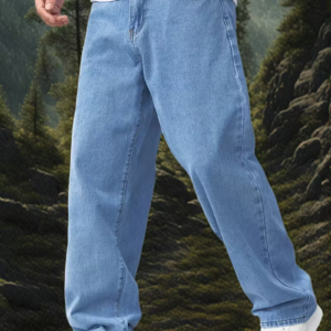 Men's Casual Wide-Leg Jeans with Diagonal Pockets
