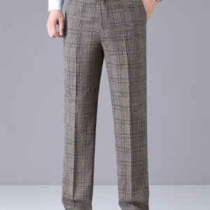 Men's Thick Khaki Plaid Pattern Business Trousers
