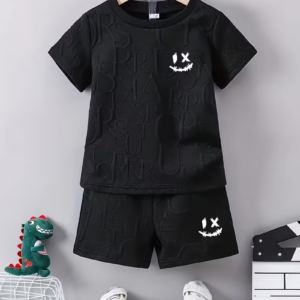 Casual Embossed Short-Sleeve T-Shirt And Shorts